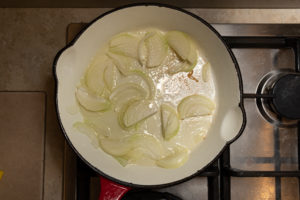 Onions cooking in frying pan