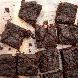 Low carb vegan brownie cut into squares
