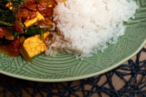Tomato and tofu curry with konjac rice