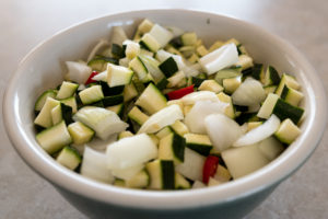 Diced zucchini, onions and chillies