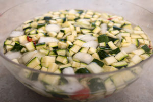 Veggies soaking in salted water