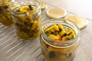 Sugar-Free Zucchini relish in sterilised jars