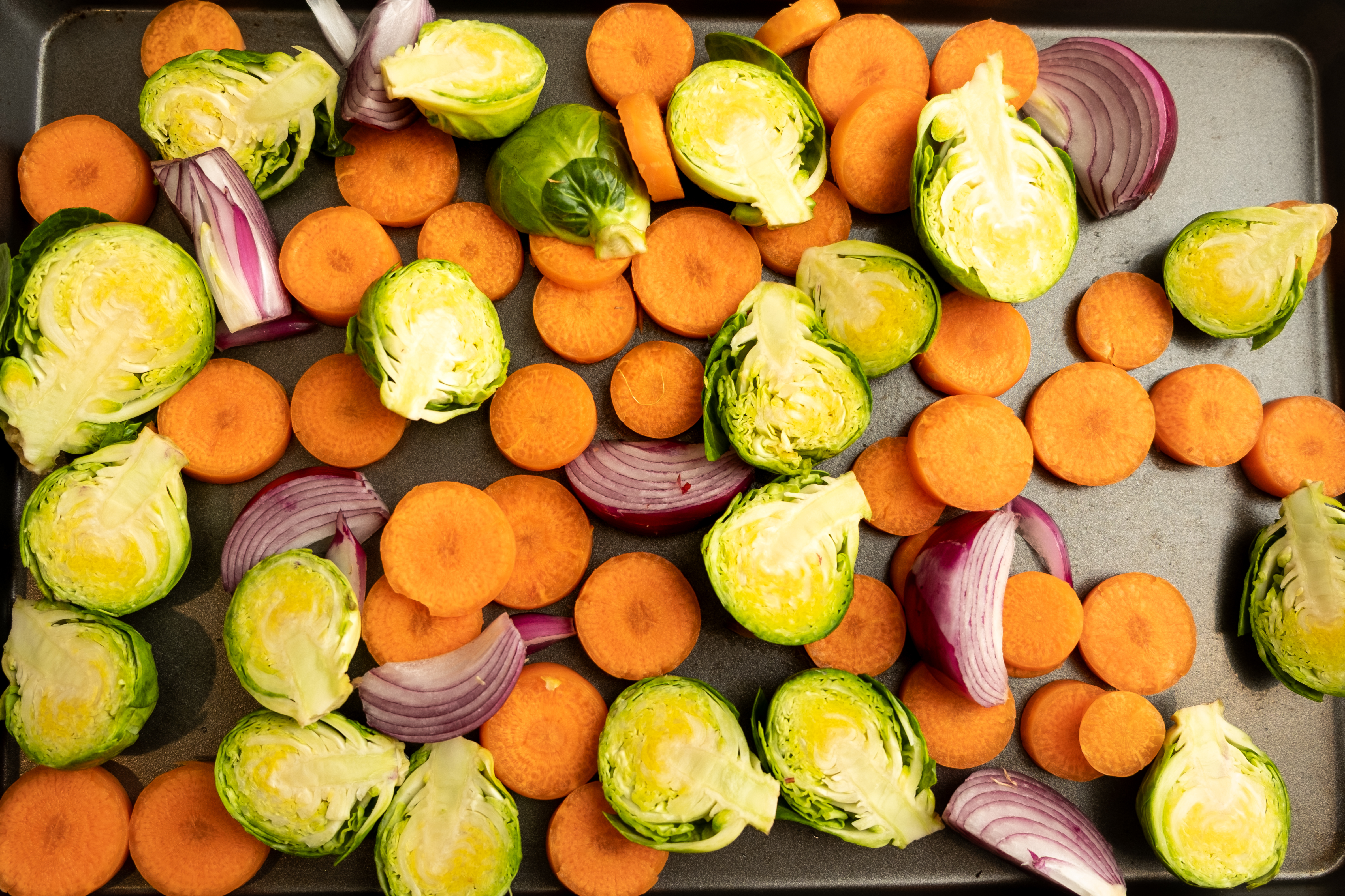 Vegetables prepared and on baking tray