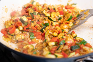 Spices added to pan with the veggies