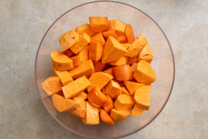 Chopped kumara and carrot in a bowl
